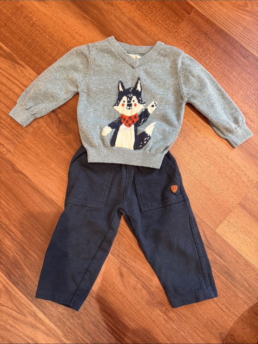Hatley Grey Sweater and Navy Pants Kids Matching Set